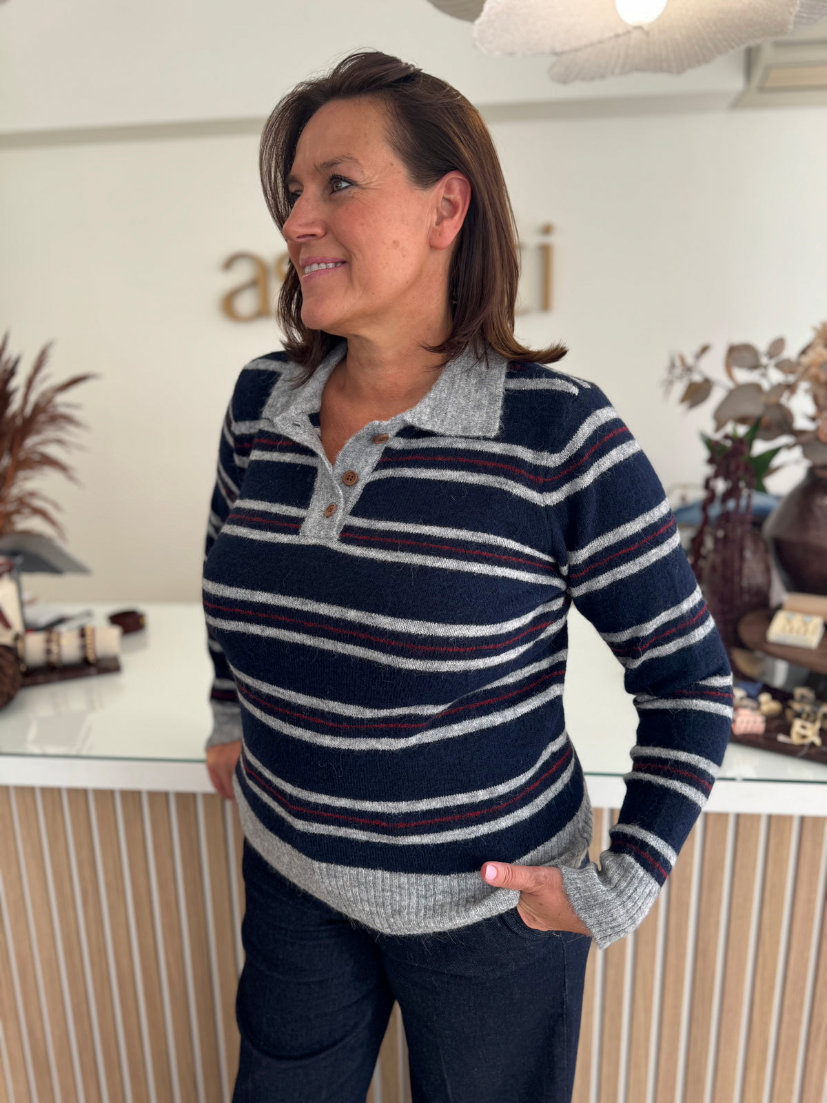 Ditte polo pullover - blauw streep