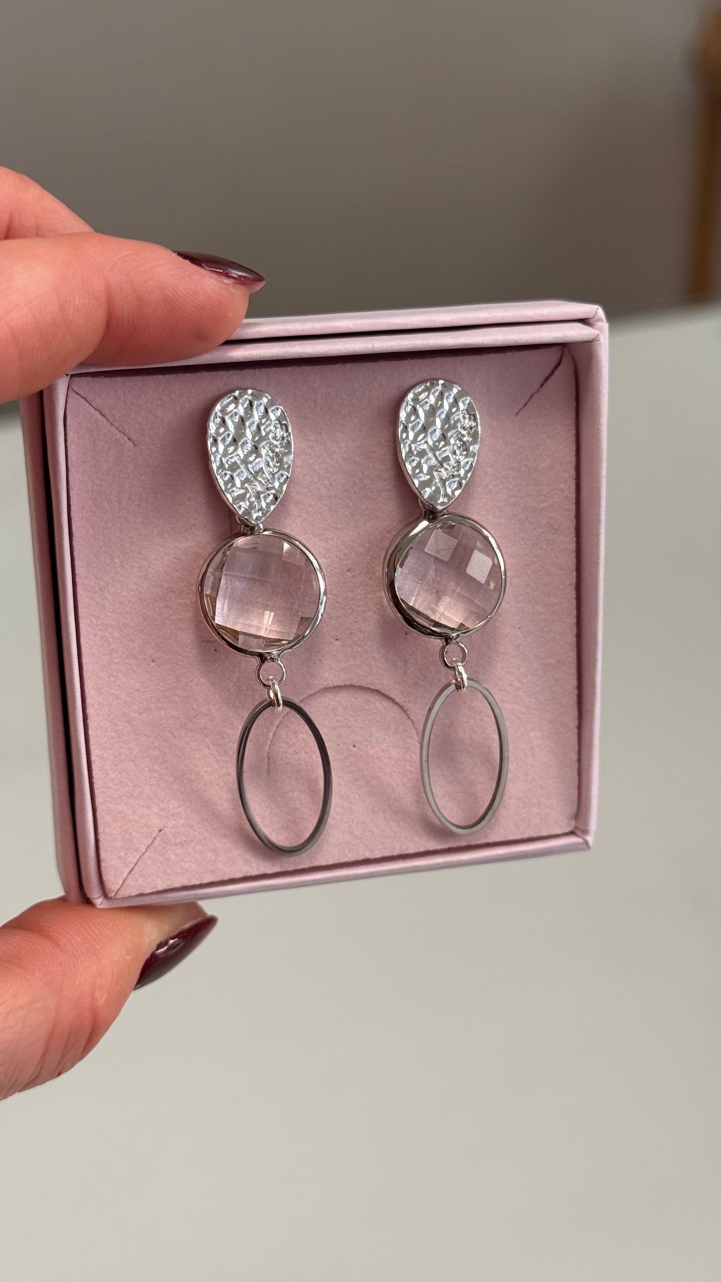 Oorbel O2504 - zilver/transparant