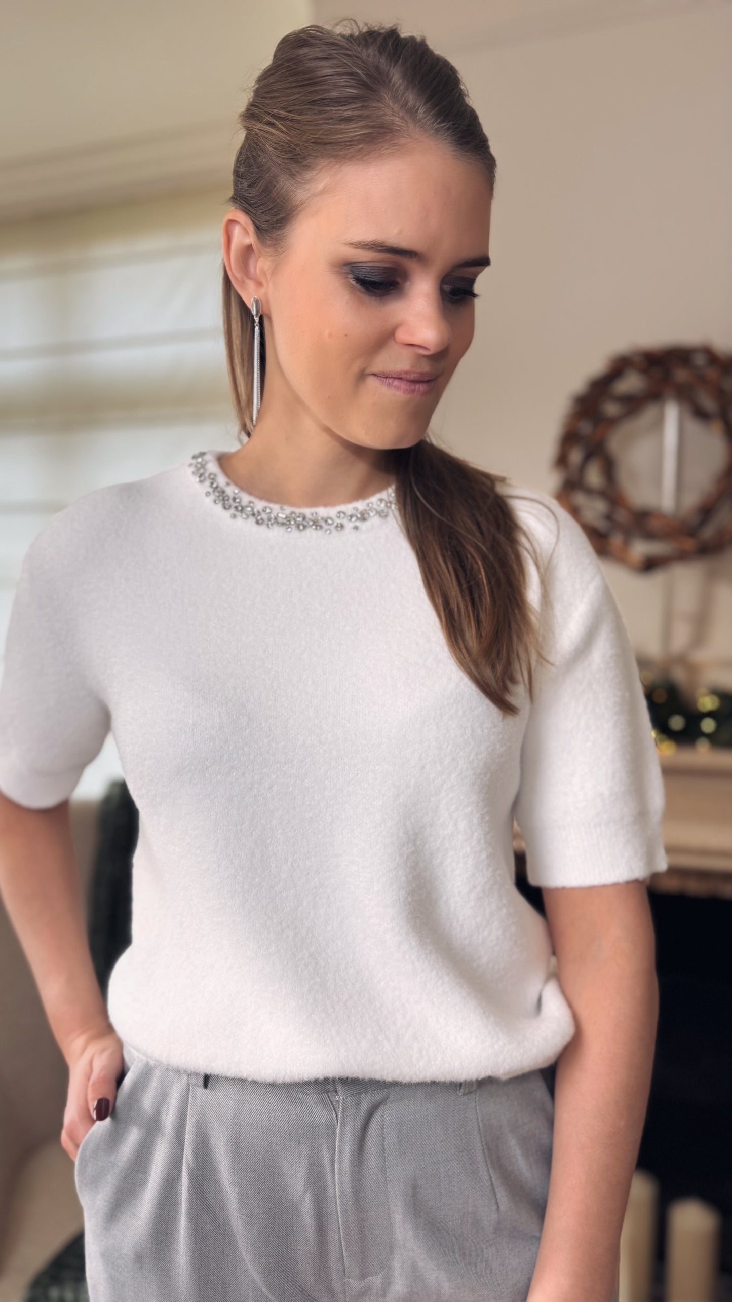 07720 sweater fancy neck - off white