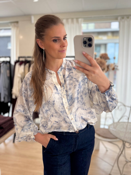 Larnie blouse - blauw/ecru