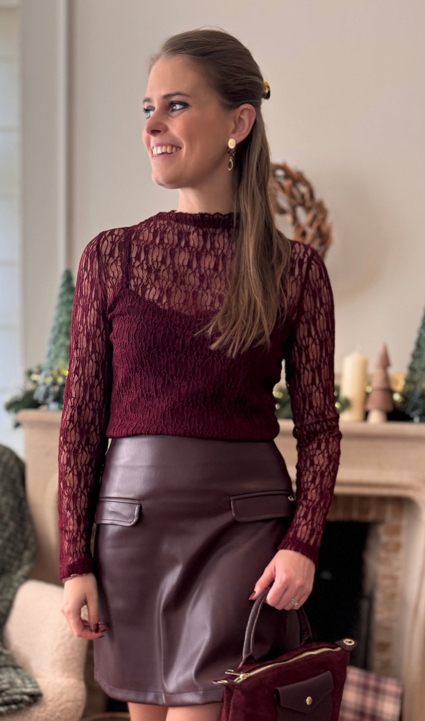 kanten bloesje - bordeaux