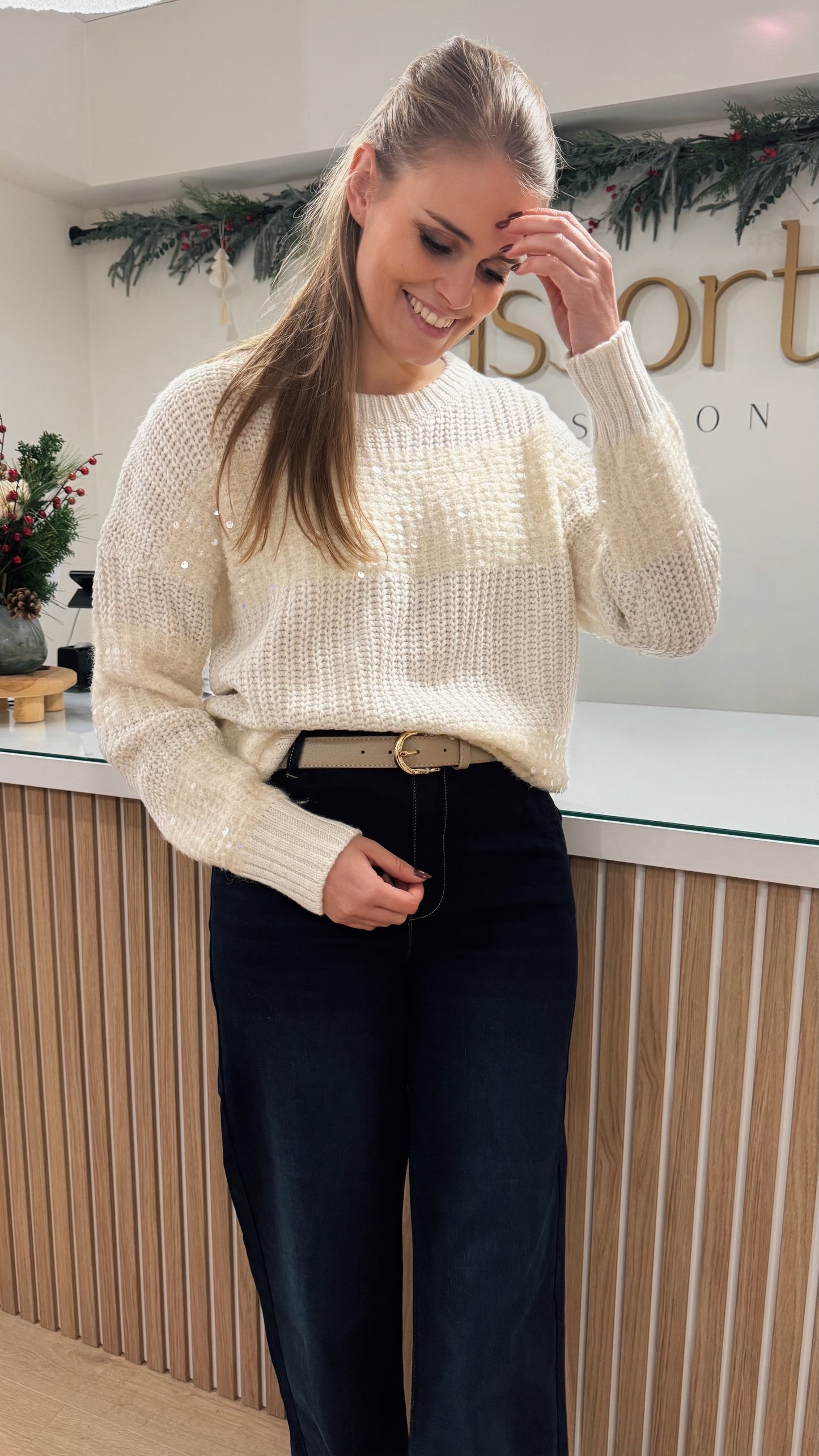 02718 Sweater oversized stripes - off white