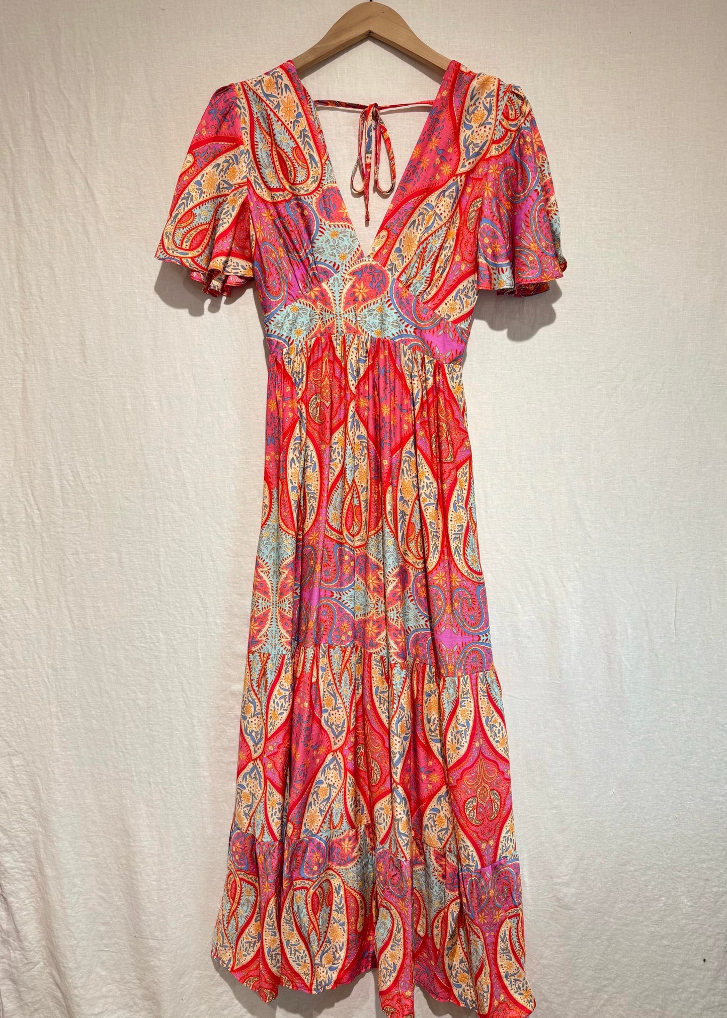 Kleedje V hals KM - print fuchsia