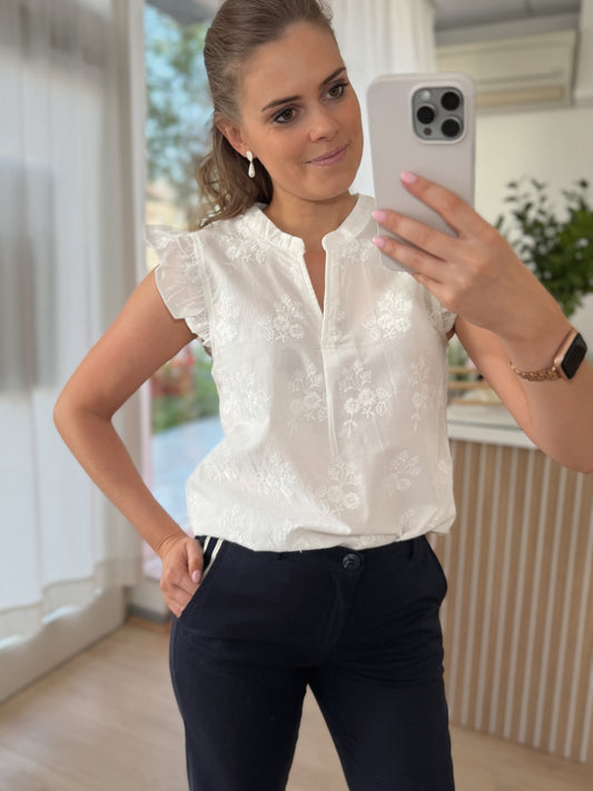 Bloesje frul broderie - wit