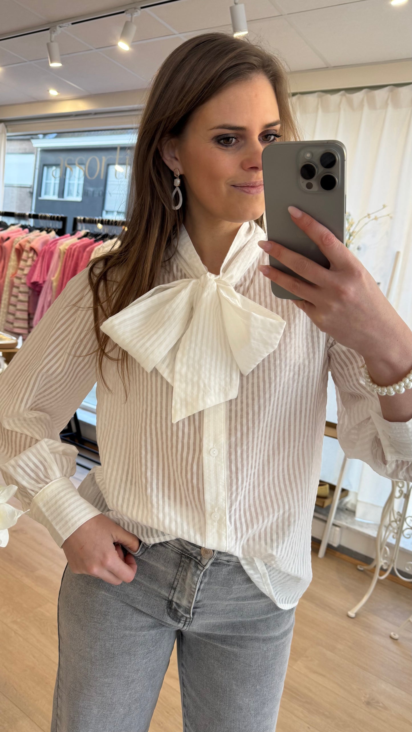 Bloes streep strik - wit