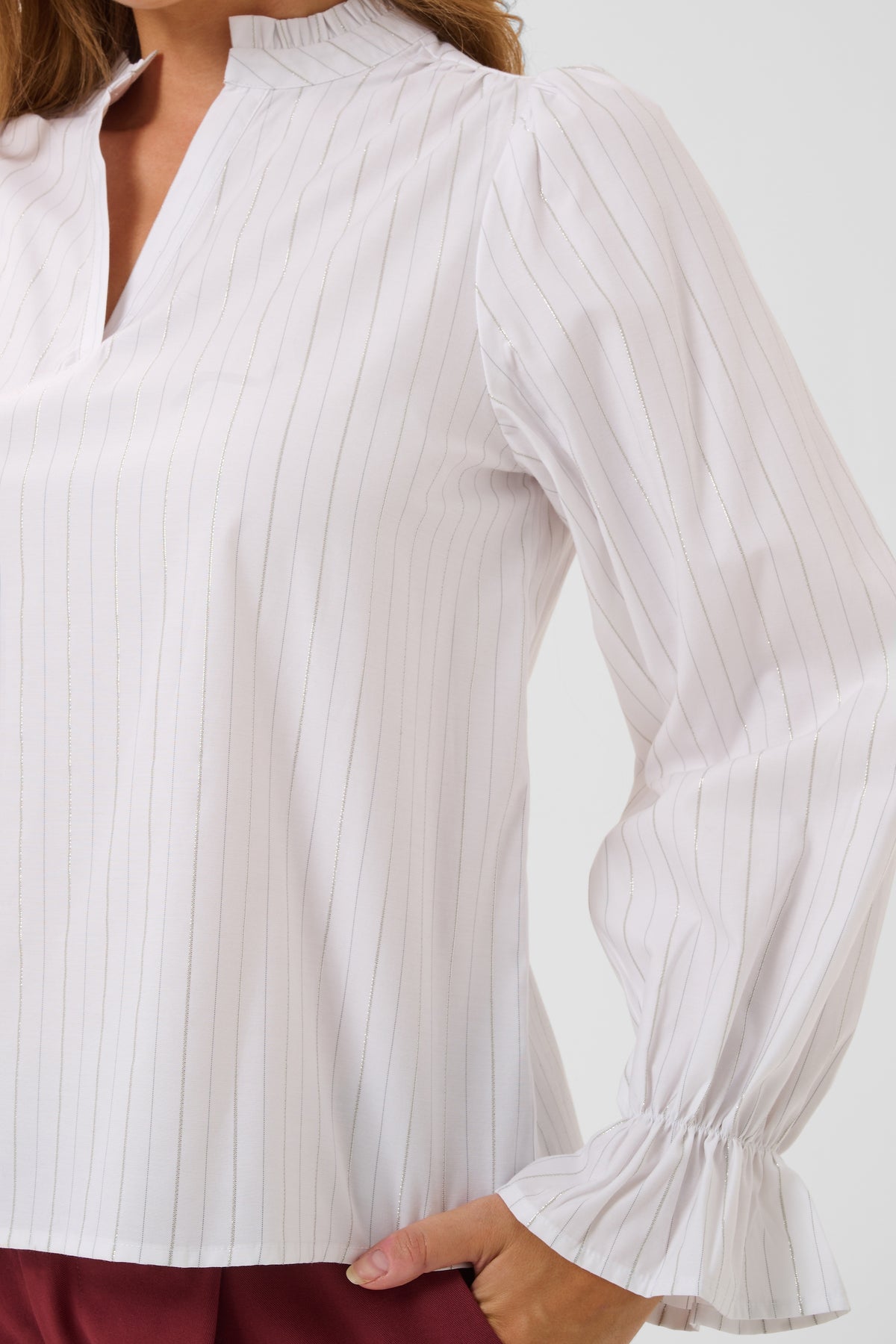 Ellie blouse lurex streep - wit/zilver