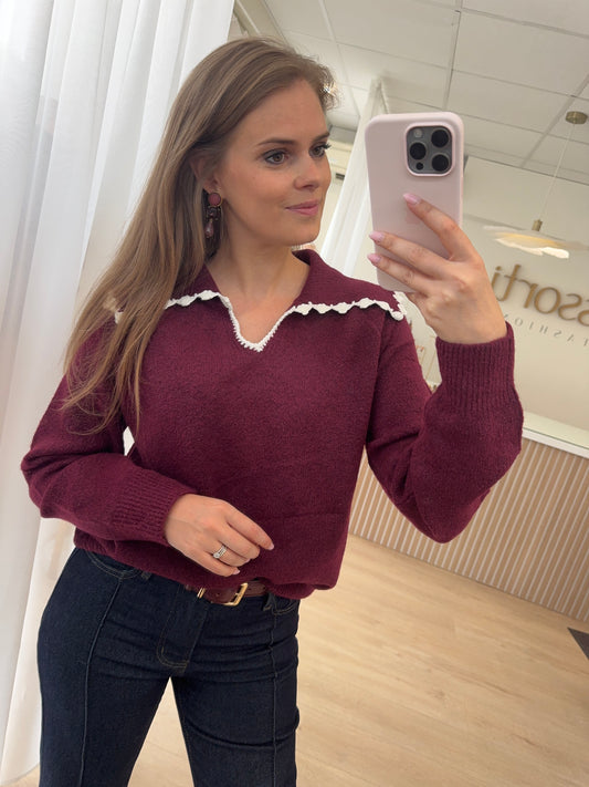Sweater embroidery collar - bordeaux