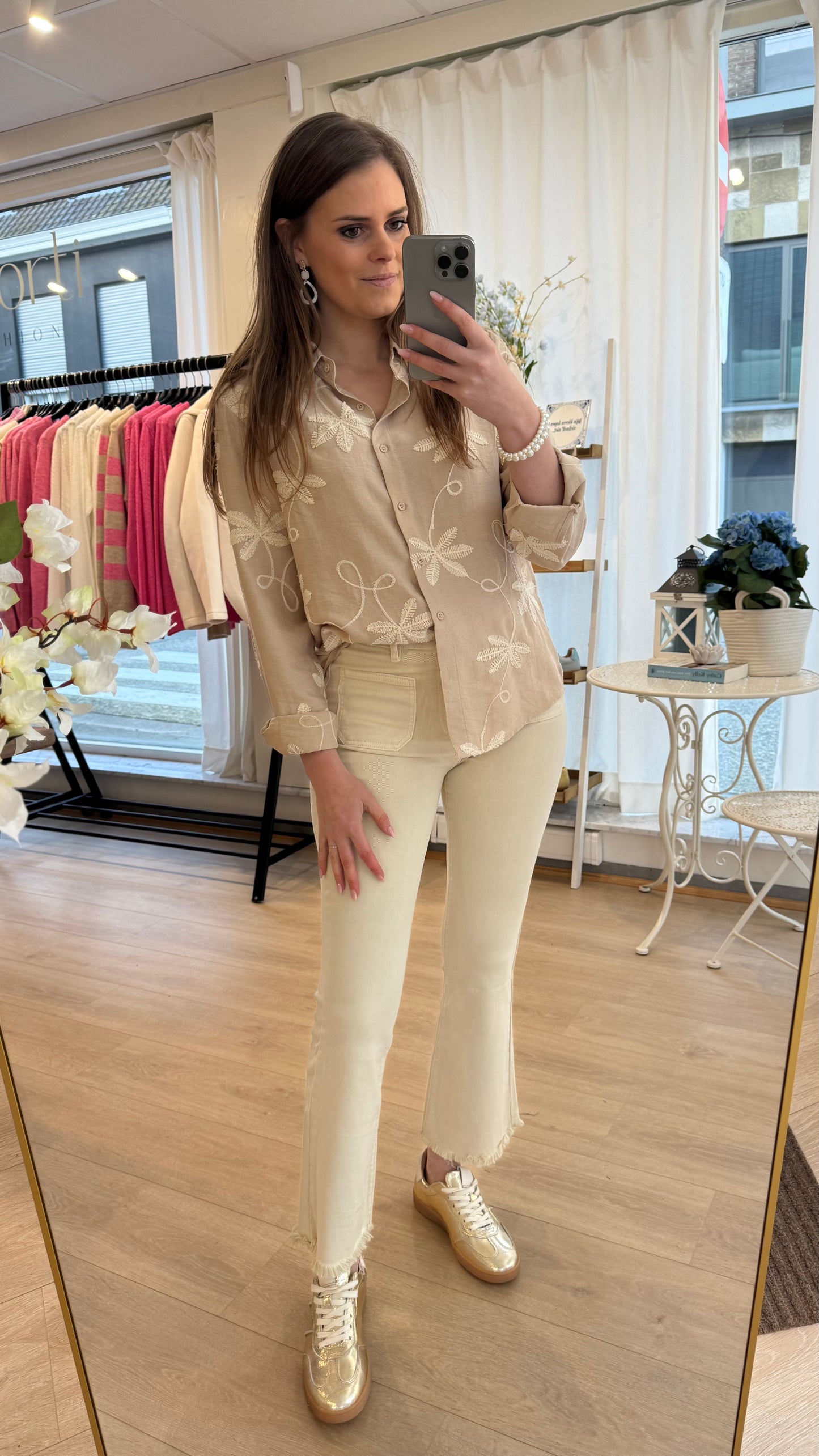 Blouse broderie print - beige