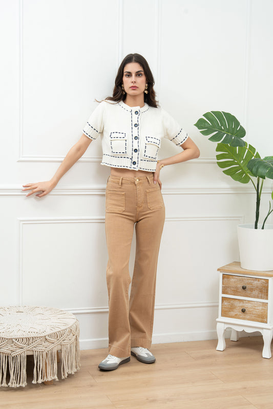 Stretch broek zakjes - camel