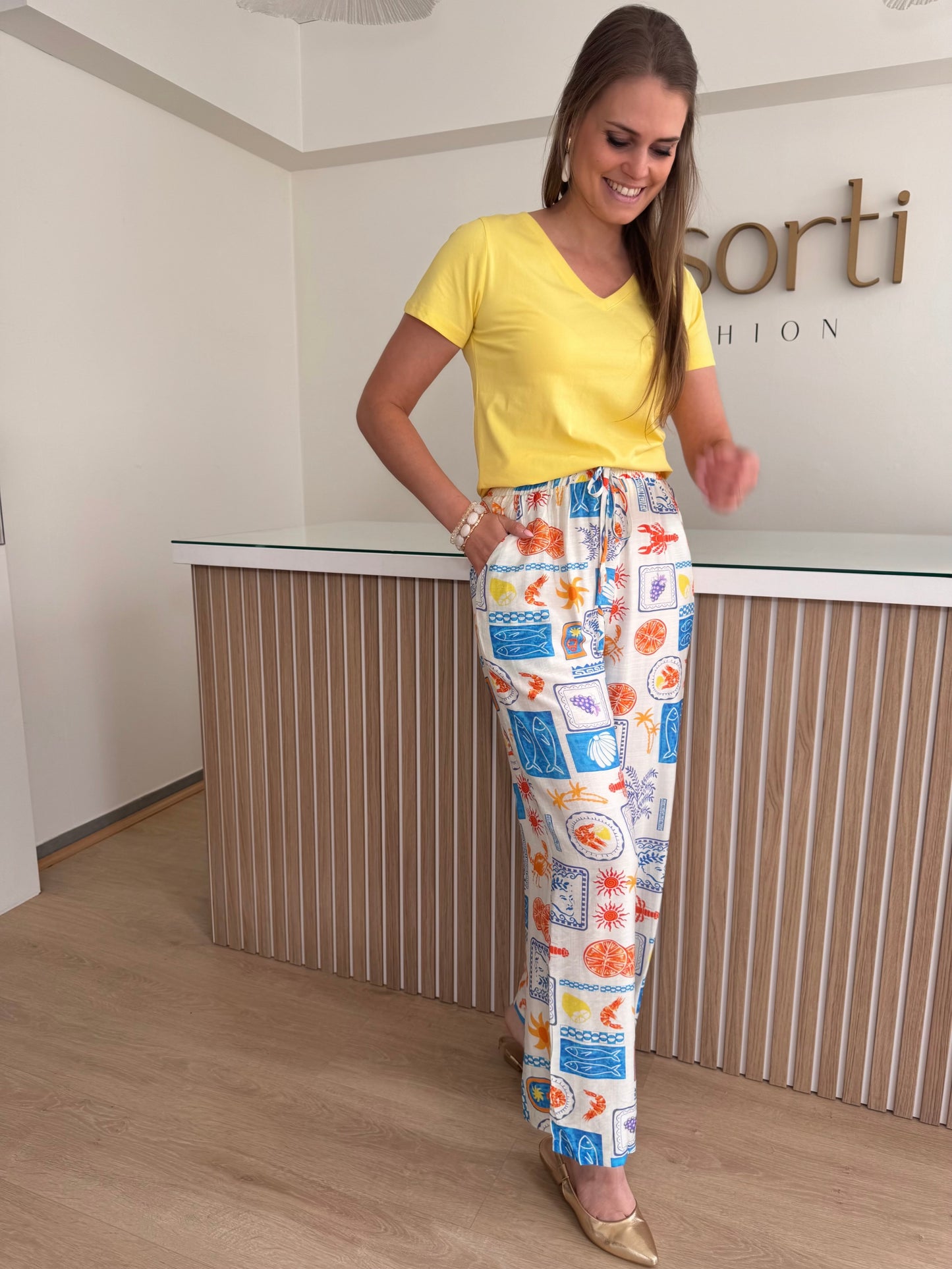 Amalfi Breeze Broek - blauw/geel