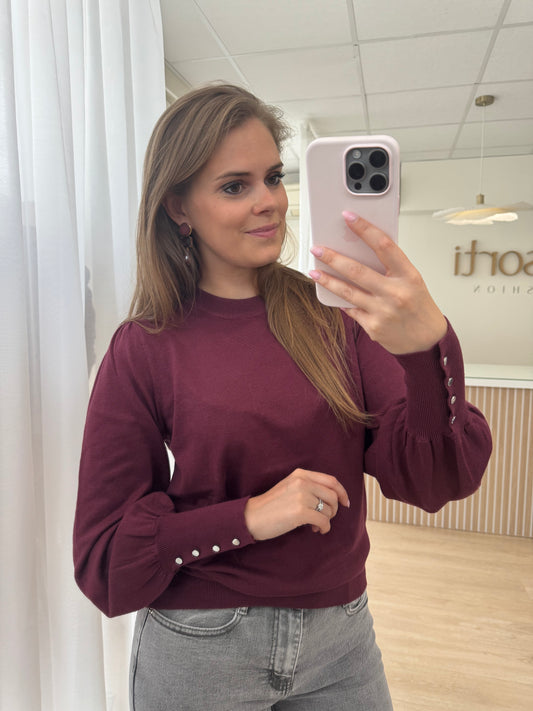 Lizza round neck knit button - windsor wine