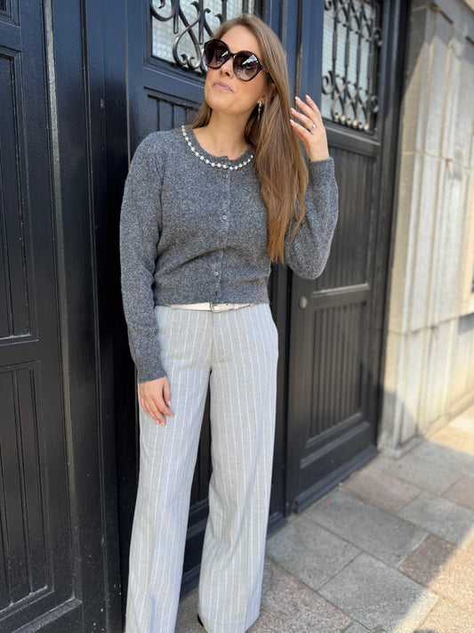 Mira elastic - pinstripe grey lurex