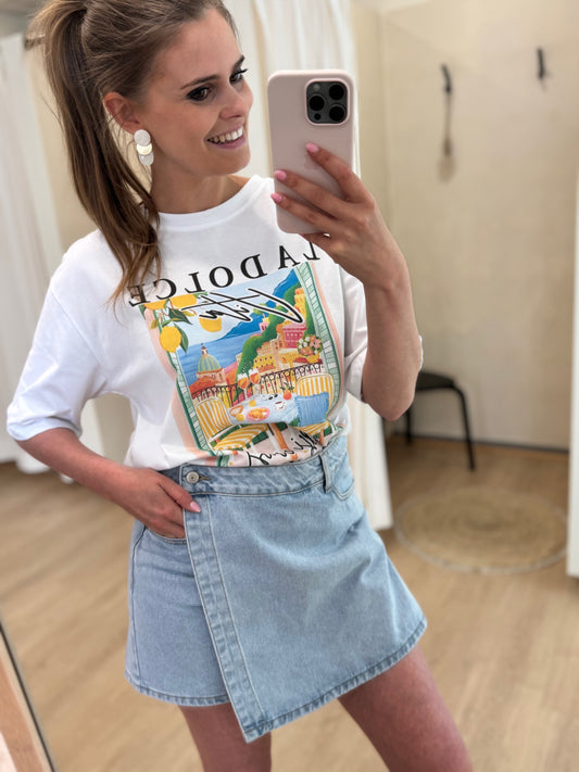 T-shirt print la dolce - wit