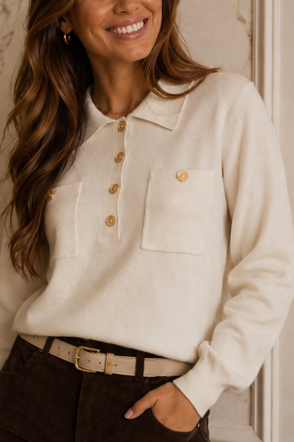 Kanita polo pullover - lichtbeige