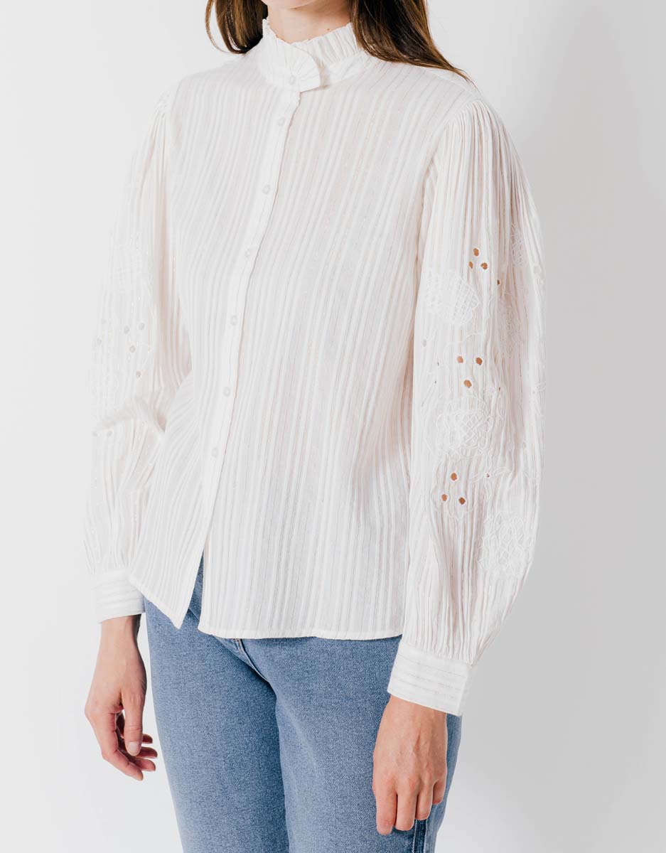 Bloesje streep lurex - ecru/goud