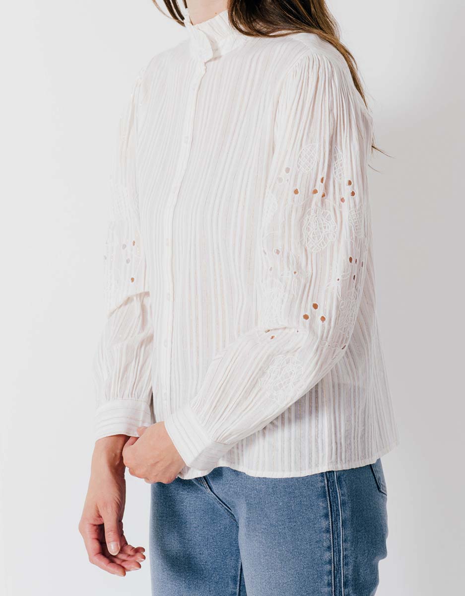 Bloesje streep lurex - ecru/goud