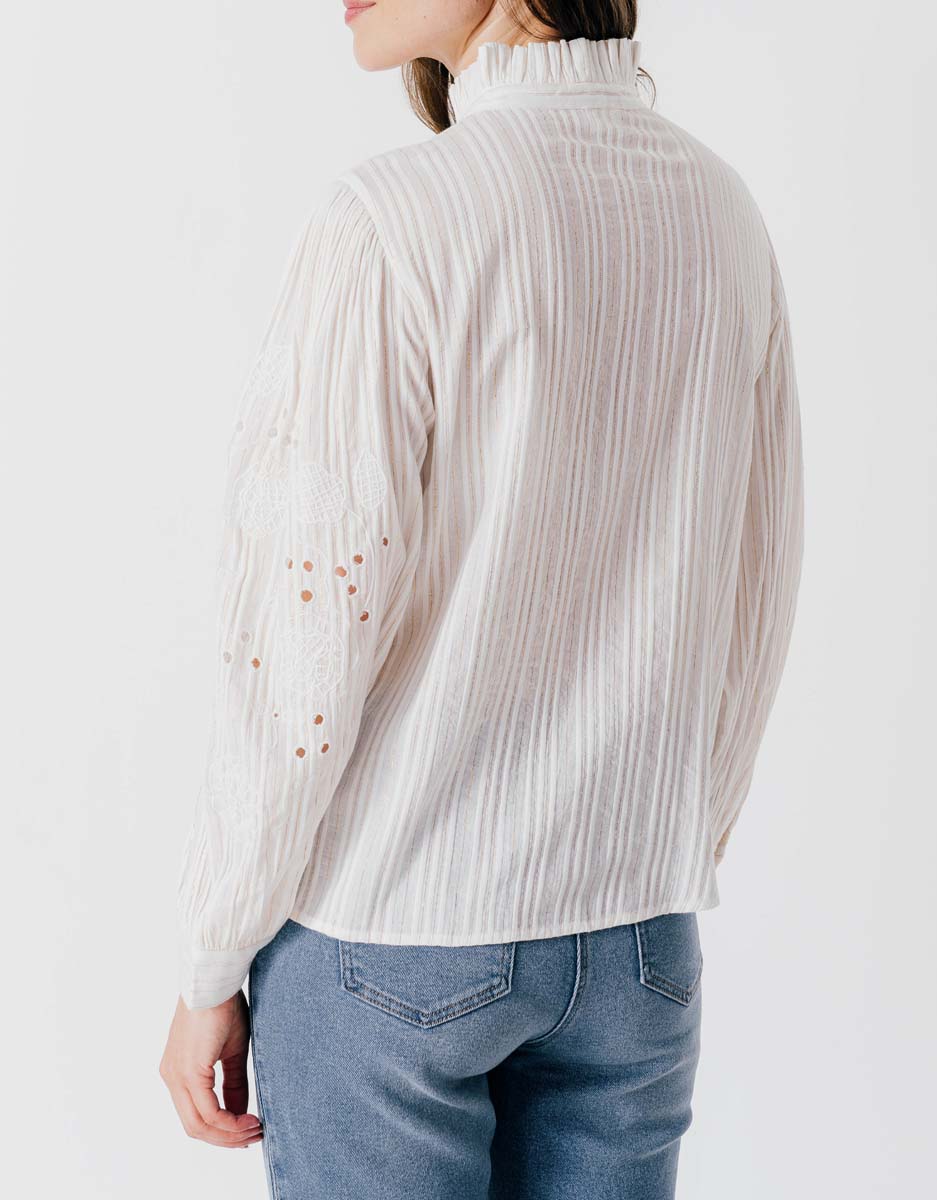 Bloesje streep lurex - ecru/goud