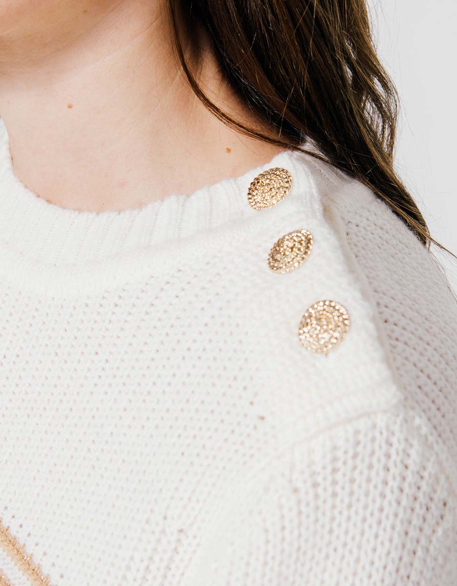 Gestreepte trui lurex - ecru/camel