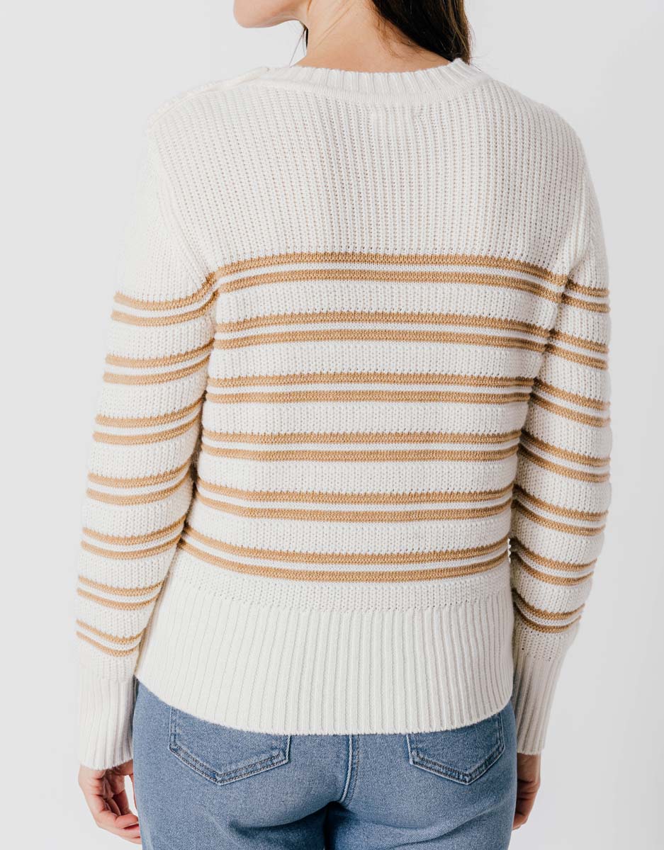 Gestreepte trui lurex - ecru/camel