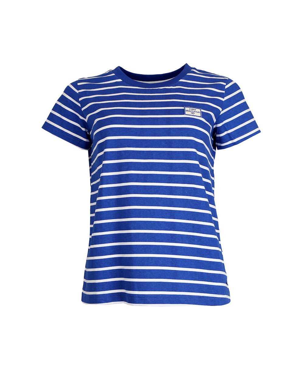 Gestreepte t-shirt R hals - Royalblauw/wit