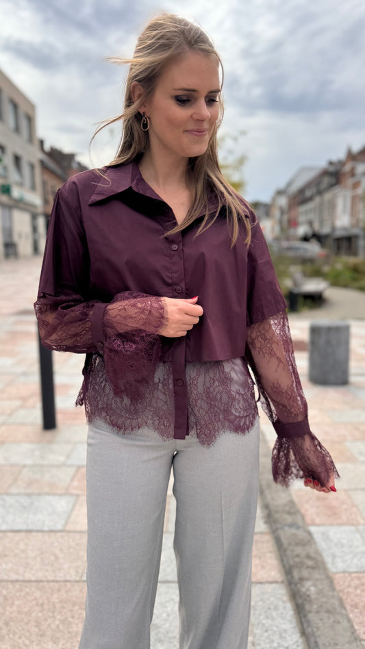 Bloes met kant - burgundy