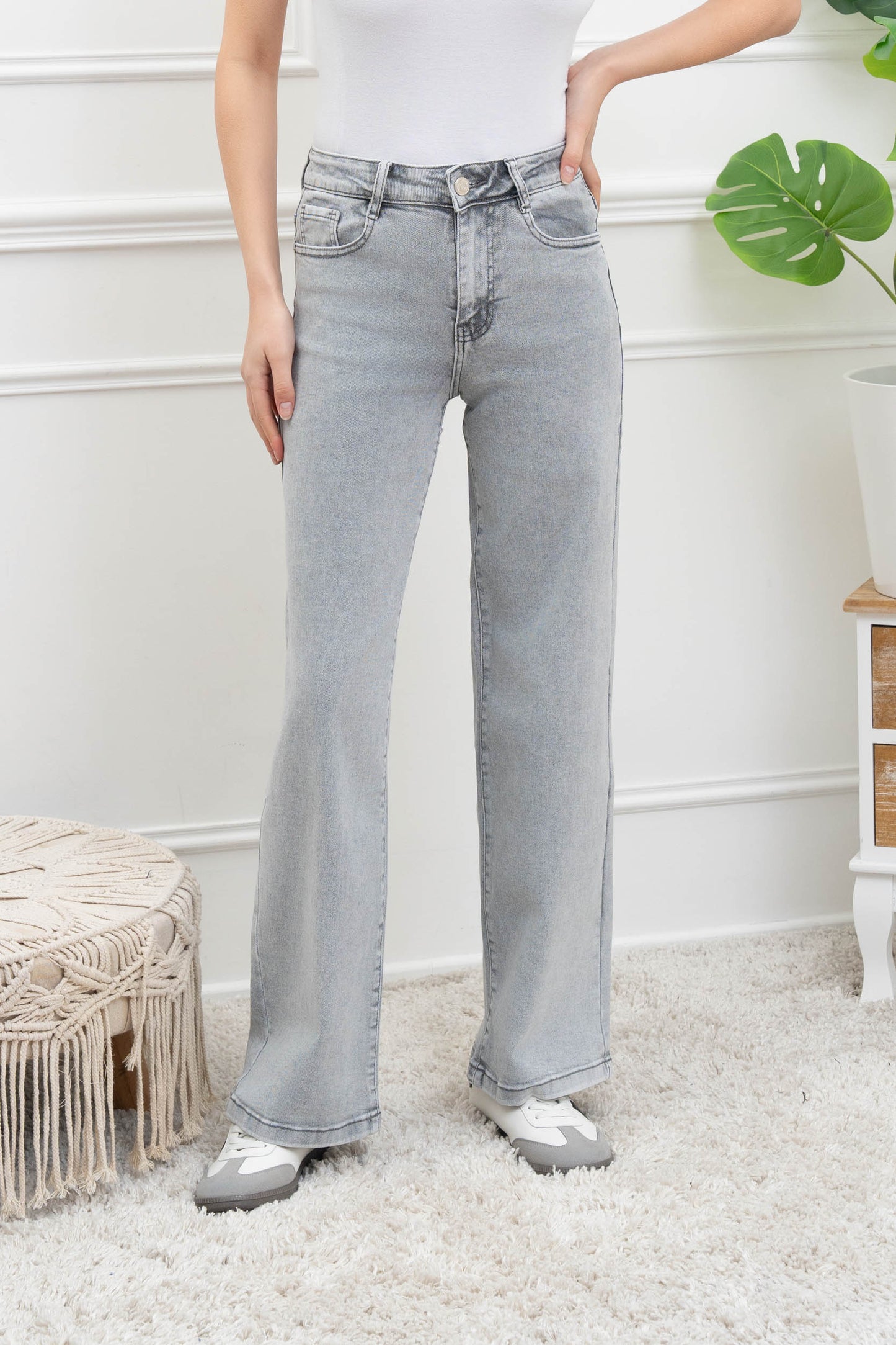 Jeans wide leg - lichtgrijs