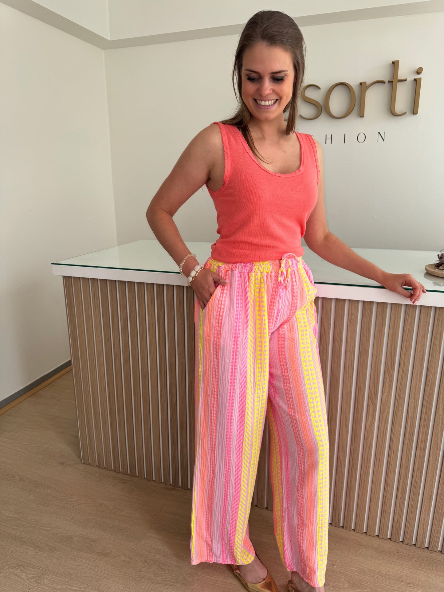 Candy Zigzag Wide Leg Broek - Roze