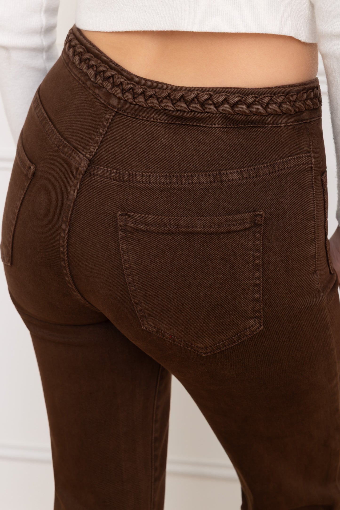 Stretch broek zakjes vlecht - bruin