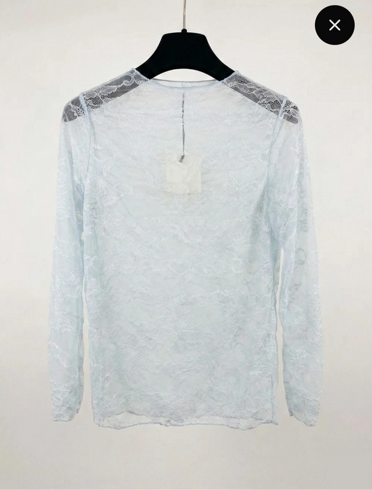 Kanten top - ijsblauw