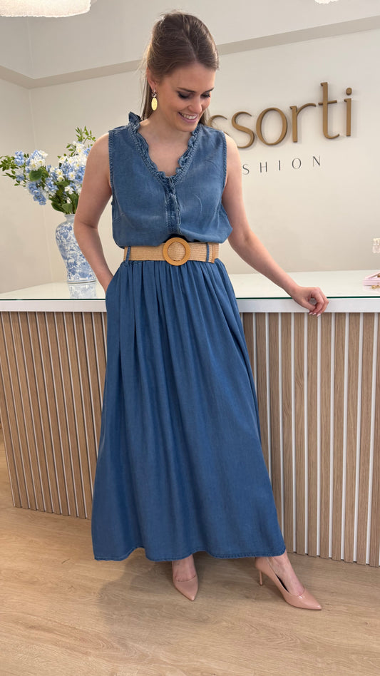 Lange rok met zakken - jeansblauw