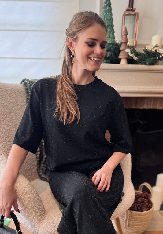 Andine 2 top glitter - zwart