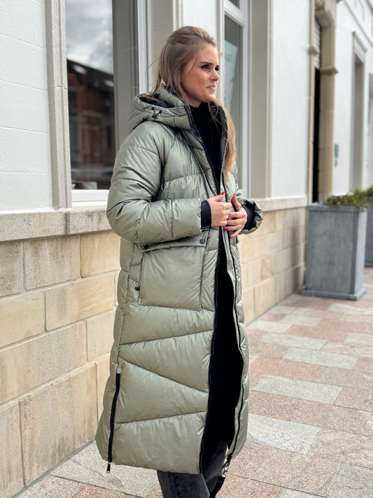 Winterjas met kap - soft green metallic