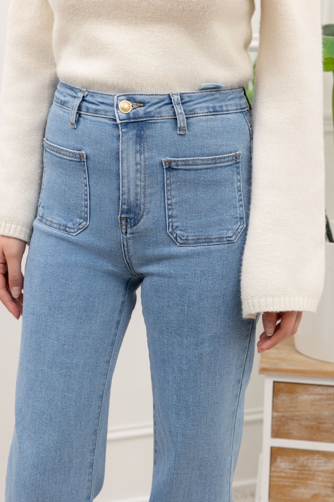 Jeans met zakjes - jeansblauw