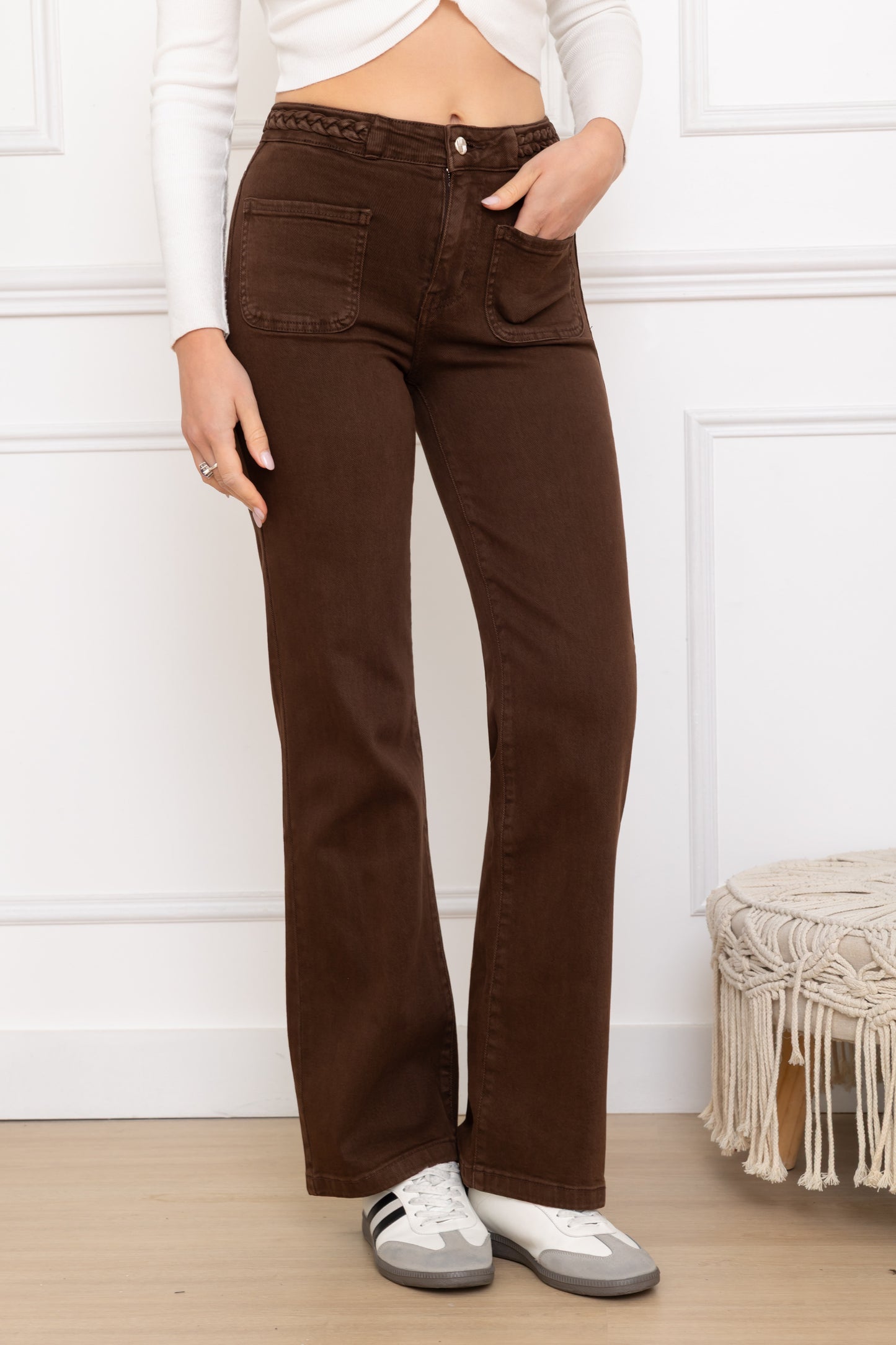 Stretch broek zakjes vlecht - bruin