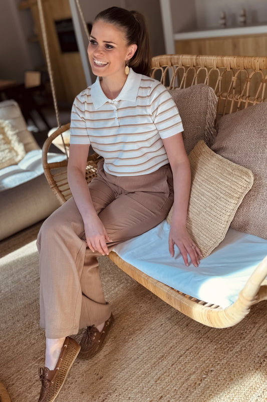 Polo truitje streep - beige/wit