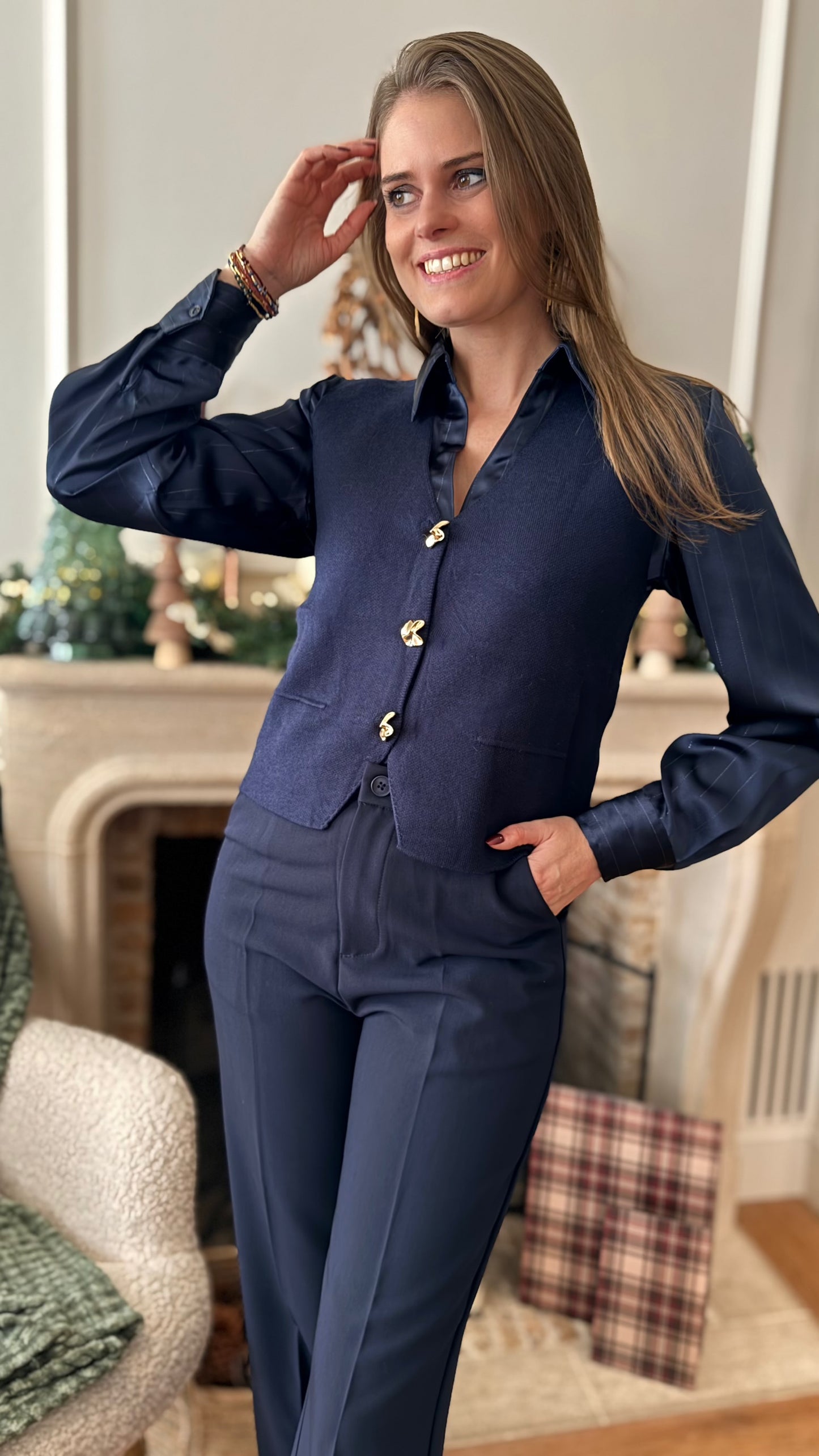 Gilet met gouden knopen - Blauw