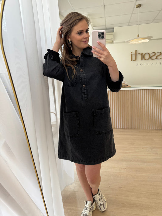 Jeansdress LS - zwart