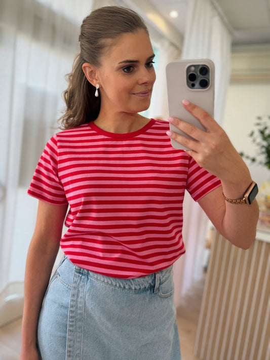 T-shirt strepen - roze/rood