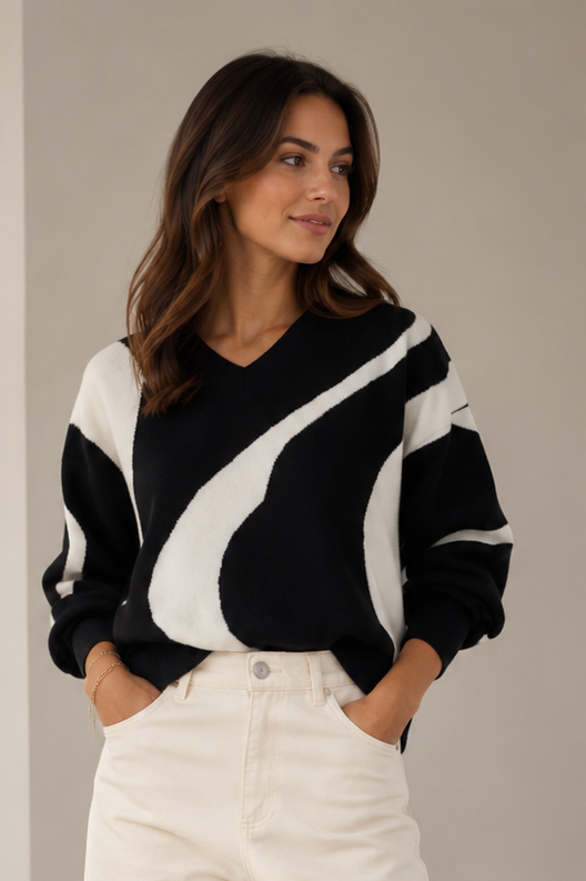Alix knit pullover - ecru/zwart