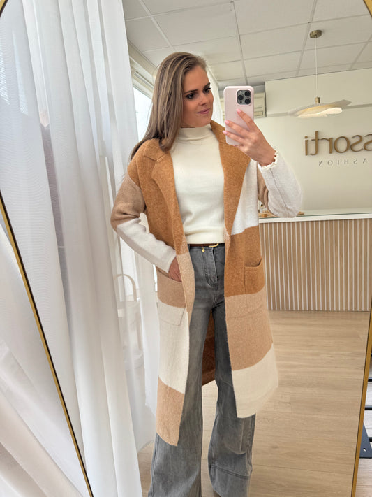 Cardigan long blocks - camel
