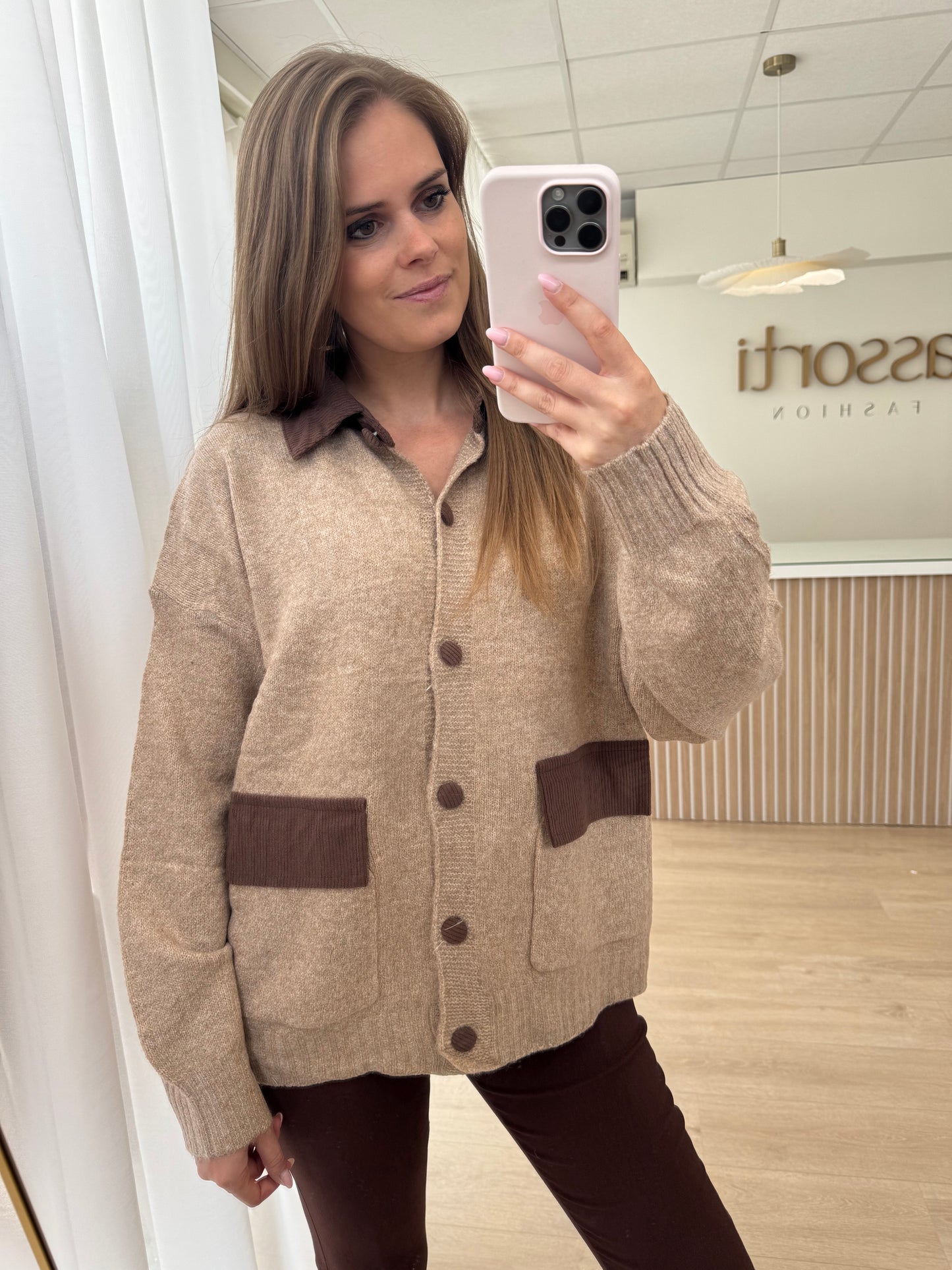 Oversized cardigan corduroy - taupe/brown