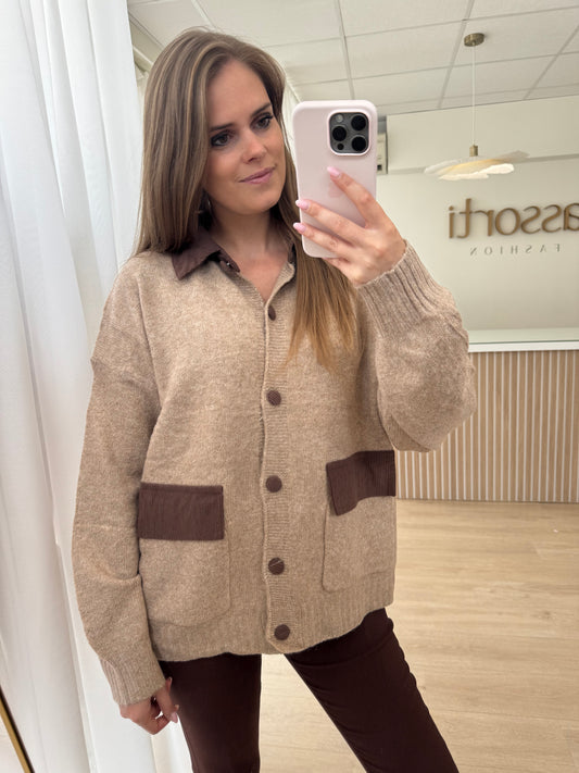Oversized cardigan corduroy - taupe/brown