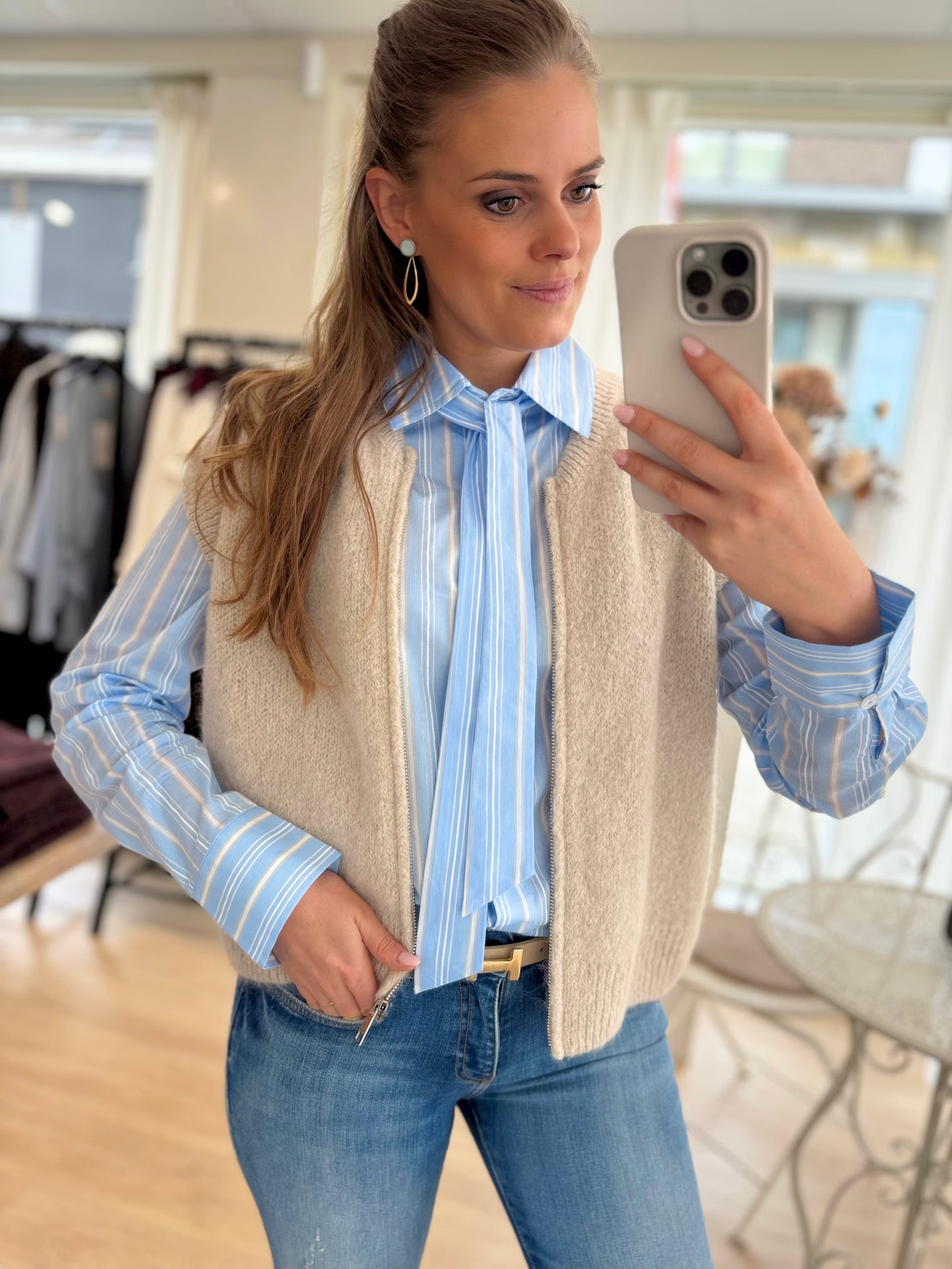Ago blouse stripe - light blue/beige