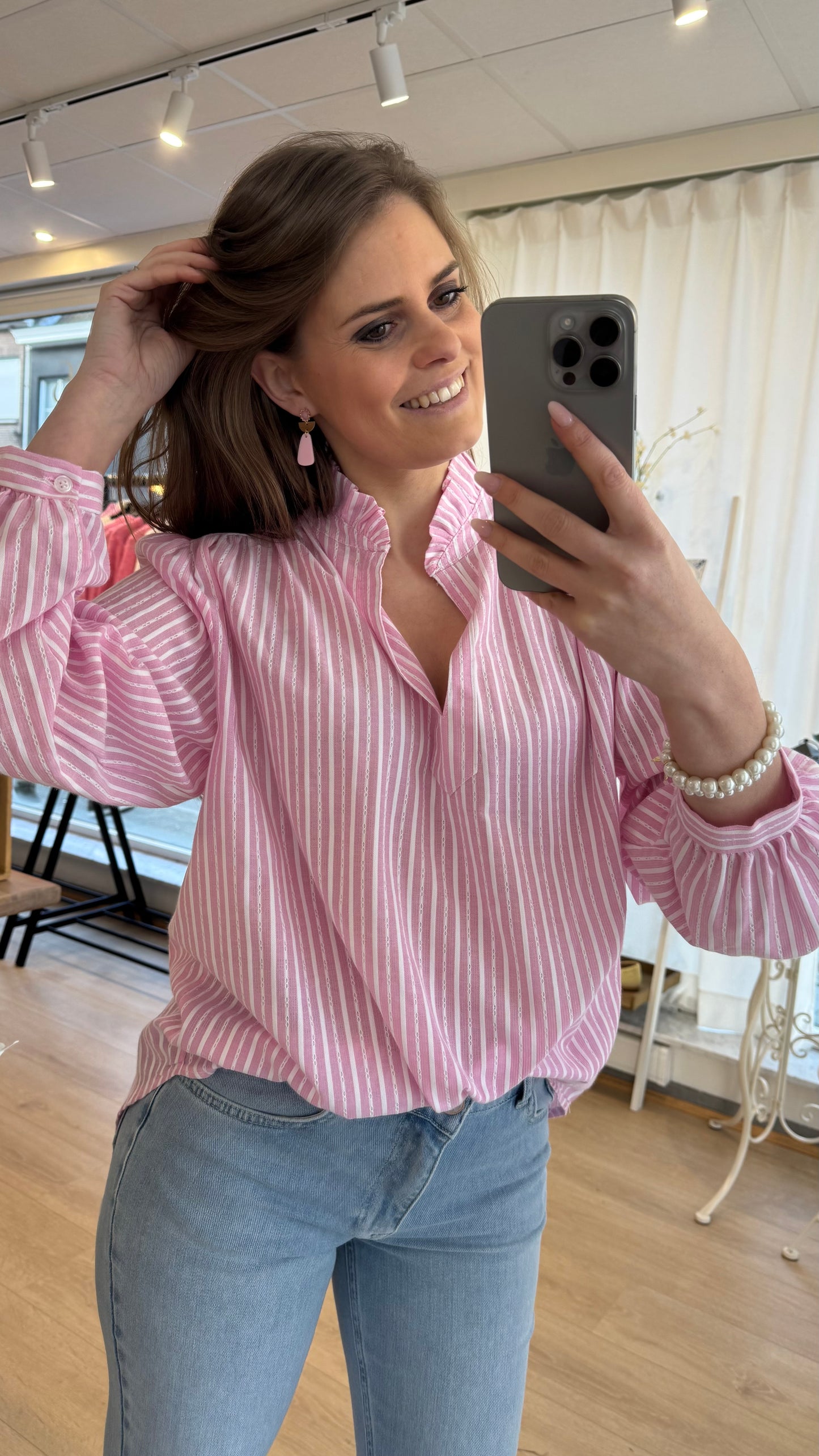 Gestreepte blouse - roze