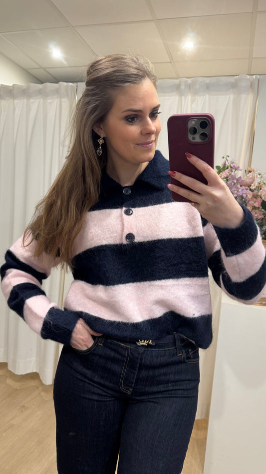 polotrui met streep - marine/roze