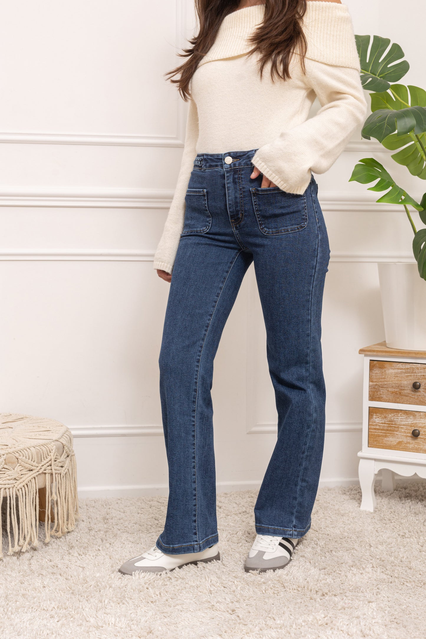 Stretch jeans zakjes vlecht - jeansblauw