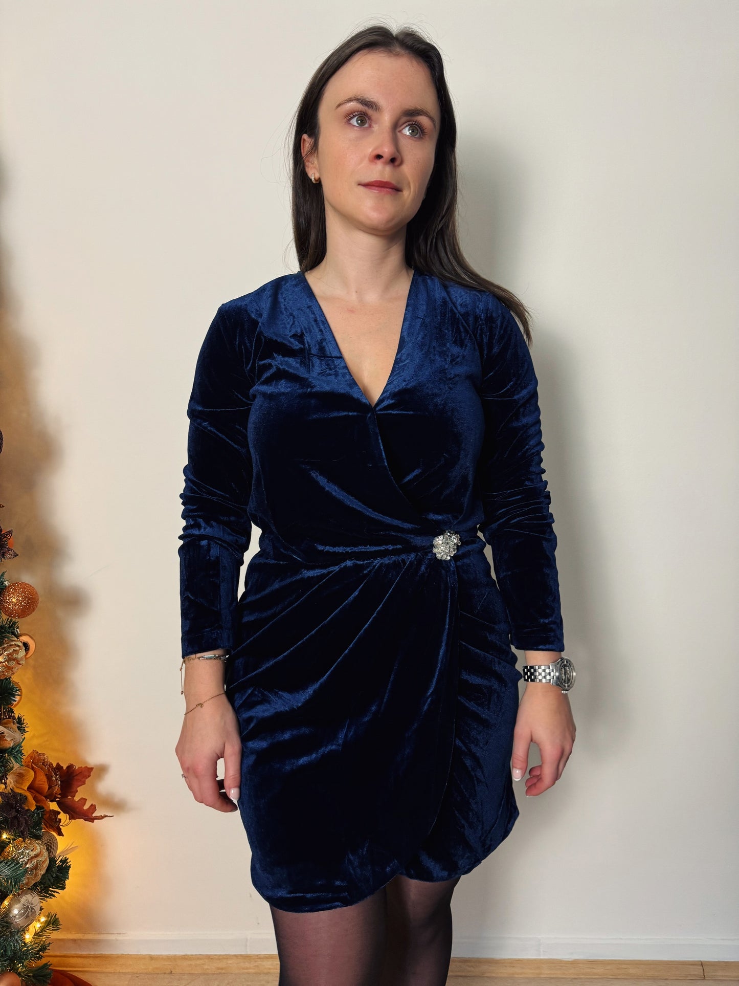 Velouren kleedje - Marineblauw
