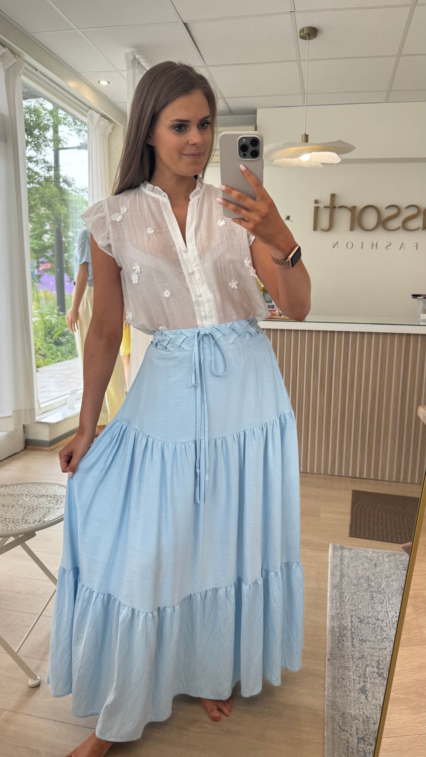 Solenne Maxi Rok - lichtblauw
