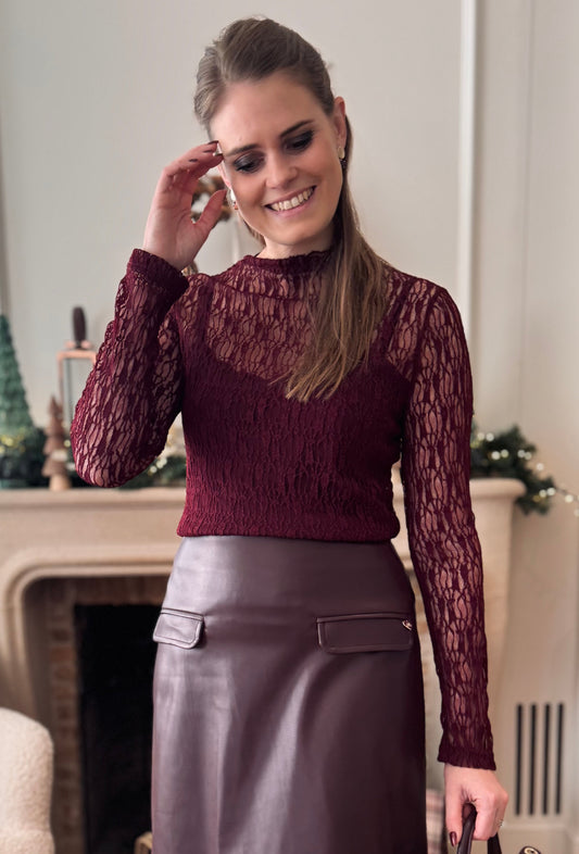 kanten bloesje - bordeaux