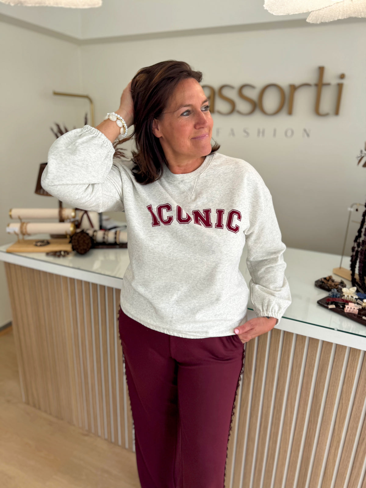 iconic sweater - grijs/bordeaux